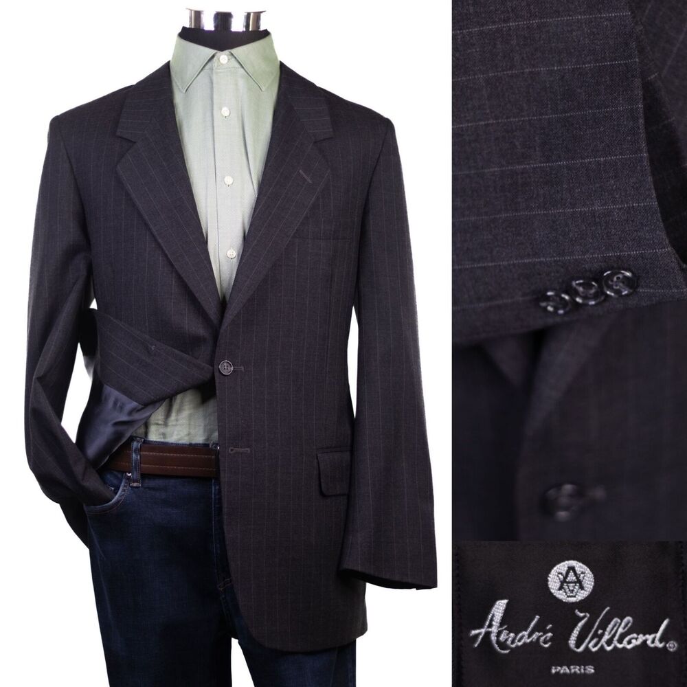 Vintage Andre Villard Blazer 2 Button Striped Gray Made In Poland 42 Large